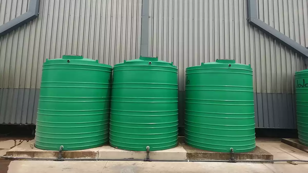 Rainwater harvesting tanks installed at nine of the WeBuyCars vehicle supermarkets to wash vehicles with rainwater for up to eight months.